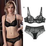 75B Bra set Buy More Big Discount push up padding wire free Transparent Brassiere Gauze See Through Bra Underwear Sets For Women