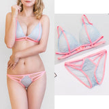 75B Bra set Buy More Big Discount push up padding wire free Transparent Brassiere Gauze See Through Bra Underwear Sets For Women