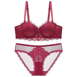 70B Bra set Buy More Big Discount women Lace hollow out panty underwear set Red Black Beige transparent bra brief sets