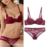 75A Bra set Buy More Big Discount Push-up Bra and Panty Sets 3/4 Cup Brand Lace Lingerie Set Deep V intimates bralette set