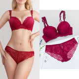 75A Bra set Buy More Big Discount Push-up Bra and Panty Sets 3/4 Cup Brand Lace Lingerie Set Deep V intimates bralette set
