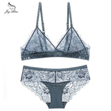 Wire free Brand Lace women bra set  Black red hollow out underwear panty set lady intimates bralette Push up bra brief set