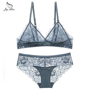 Wire free Brand Lace women bra set  Black red hollow out underwear panty set lady intimates bralette Push up bra brief set
