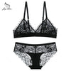 Wire free Brand Lace women bra set  Black red hollow out underwear panty set lady intimates bralette Push up bra brief set
