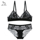 Wire free Brand Lace women bra set  Black red hollow out underwear panty set lady intimates bralette Push up bra brief set