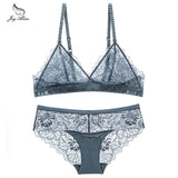 Wire free Brand Lace women bra set  Black red hollow out underwear panty set lady intimates bralette Push up bra brief set