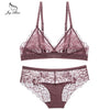 Wire free Brand Lace women bra set  Black red hollow out underwear panty set lady intimates bralette Push up bra brief set