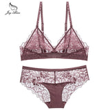 Wire free Brand Lace women bra set  Black red hollow out underwear panty set lady intimates bralette Push up bra brief set