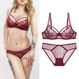 75C Bra set Buy More Big Discount Ultrathin Underwear Set Women Transparent Bra and panites Lace Embroidery Lingerie Brassiere