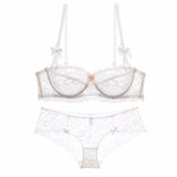 75C Bra set Buy More Big Discount Ultrathin Underwear Set Women Transparent Bra and panites Lace Embroidery Lingerie Brassiere