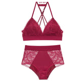 75C Bra set Buy More Big Discount Wire Free Floral Lace Bralette Briefs Set Simple comfortable cotton Bra Underwear Women