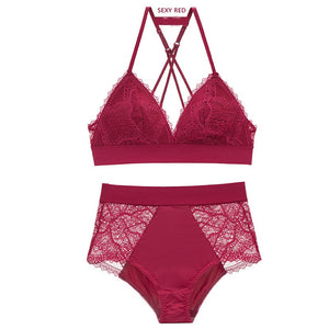 75C Bra set Buy More Big Discount Wire Free Floral Lace Bralette Briefs Set Simple comfortable cotton Bra Underwear Women