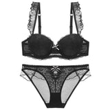 Breast Gather 3/4 Cup padding Bras Underwear women Straps Summer push-up bras with see-Through Panty Bra Set For Young Girls