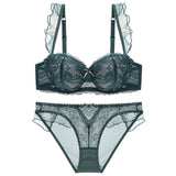 Breast Gather 3/4 Cup padding Bras Underwear women Straps Summer push-up bras with see-Through Panty Bra Set For Young Girls
