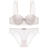 Breast Gather 3/4 Cup padding Bras Underwear women Straps Summer push-up bras with see-Through Panty Bra Set For Young Girls